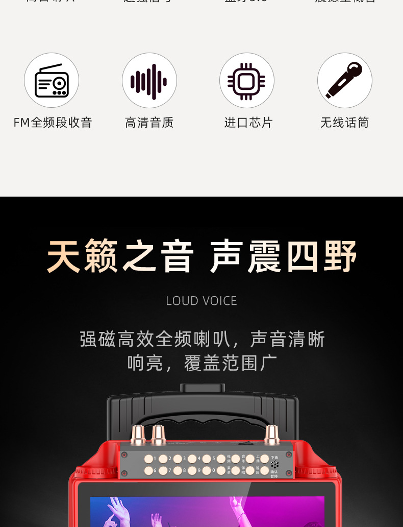 F5广场舞音响带显示屏幕户外k歌音箱唱ktv家用一体机话筒无线麦克详情3