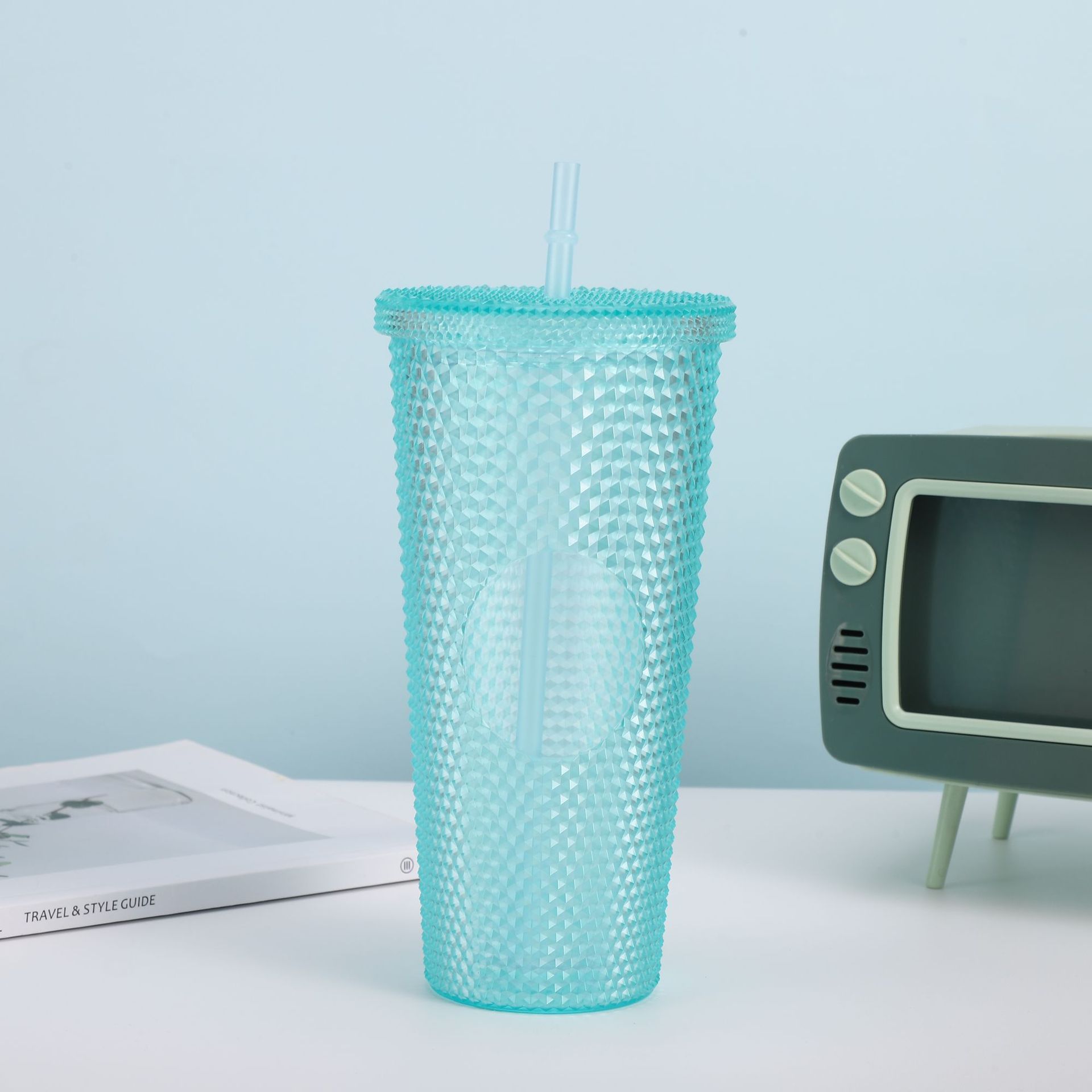 Cross-border Star Dad Double-layer Durian Cup, large-capacity plastic Straw Cup, Creative Star Bar High Appearance Level, Prickly water cup pic 13