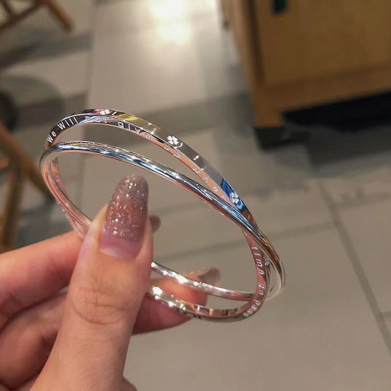 双环四叶草手镯女生高级感纯银2024新款小众轻奢幸运草手环饰品详情2