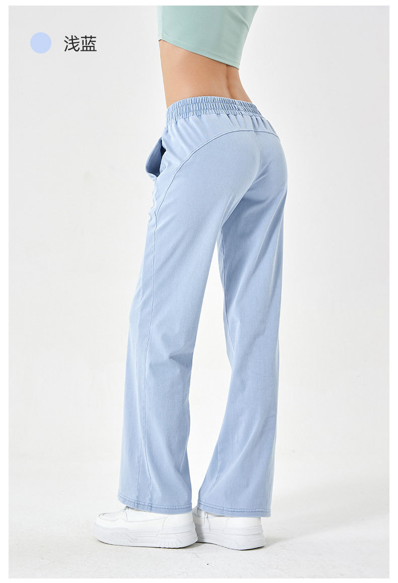 春夏新款高腰宽松百搭牛仔裤女高弹显瘦双口袋松紧运动健身休闲裤详情30