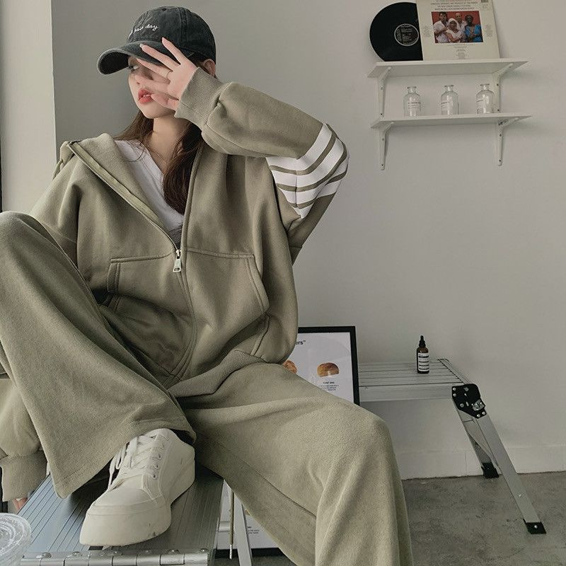 加厚运动套装女春秋冬款韩版学生宽松时尚跑步休闲两件套卫衣连帽详情10
