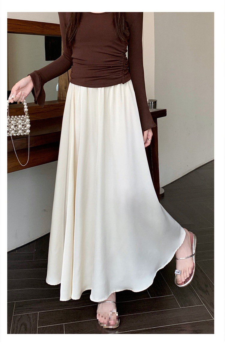 French acetate satin half skirt for women 2024 Spring/Summer pleated long skirt with elastic and tight waist, A-line large swing umbrella skirt pic 31
