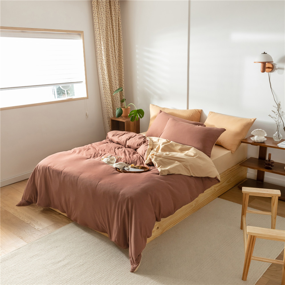 ins Japanese-style solid color all-cotton knitted cotton four-piece set, skin-friendly nude sleeping plain double-layer Indian cotton bed sheet pic 165