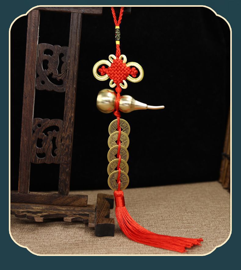 黄铜福禄安康铜葫芦五帝钱纳福挂件仿古中国结八帝梅花挂饰招财详情3