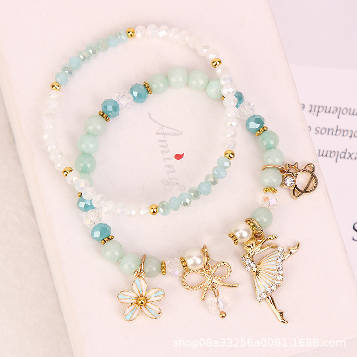 Korean-style fresh and clean crystal bracelet for girls, simple student forest-themed best friend beaded bracelet, bracelet ring, flower pendant bracelet pic 7