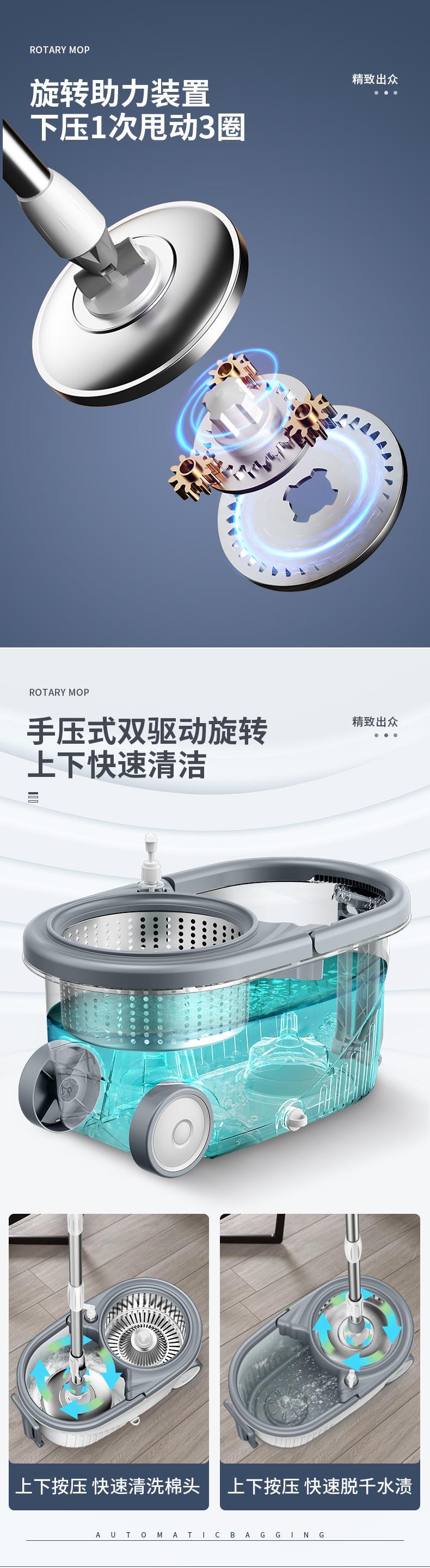 旋转拖把一拖净家用2024新款免手洗拖地神器拖布桶甩干拖把桶墩布详情10