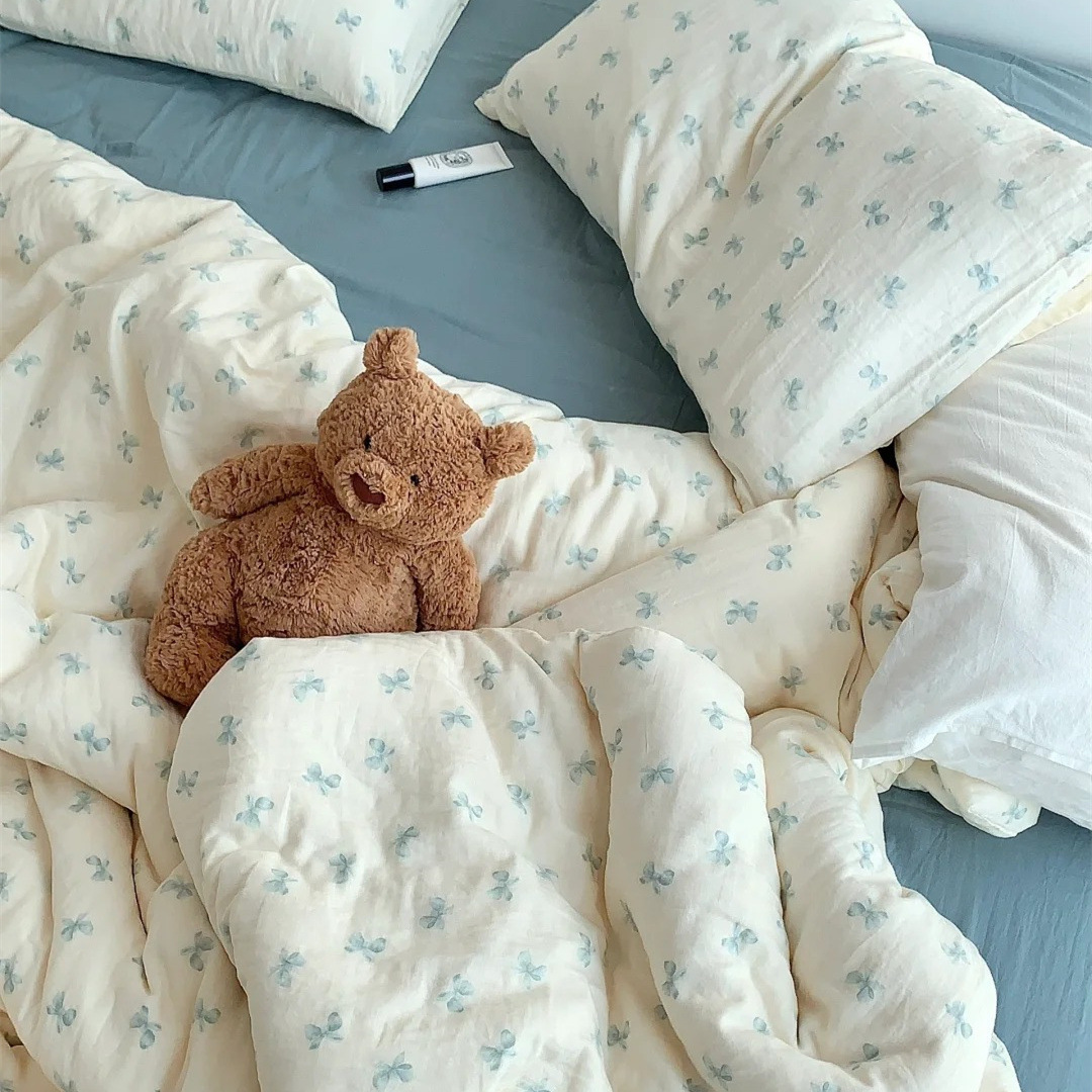 小红书A类全棉有氧双层纱四件套母婴级透气纯棉纱布小清新Kitty猫详情44