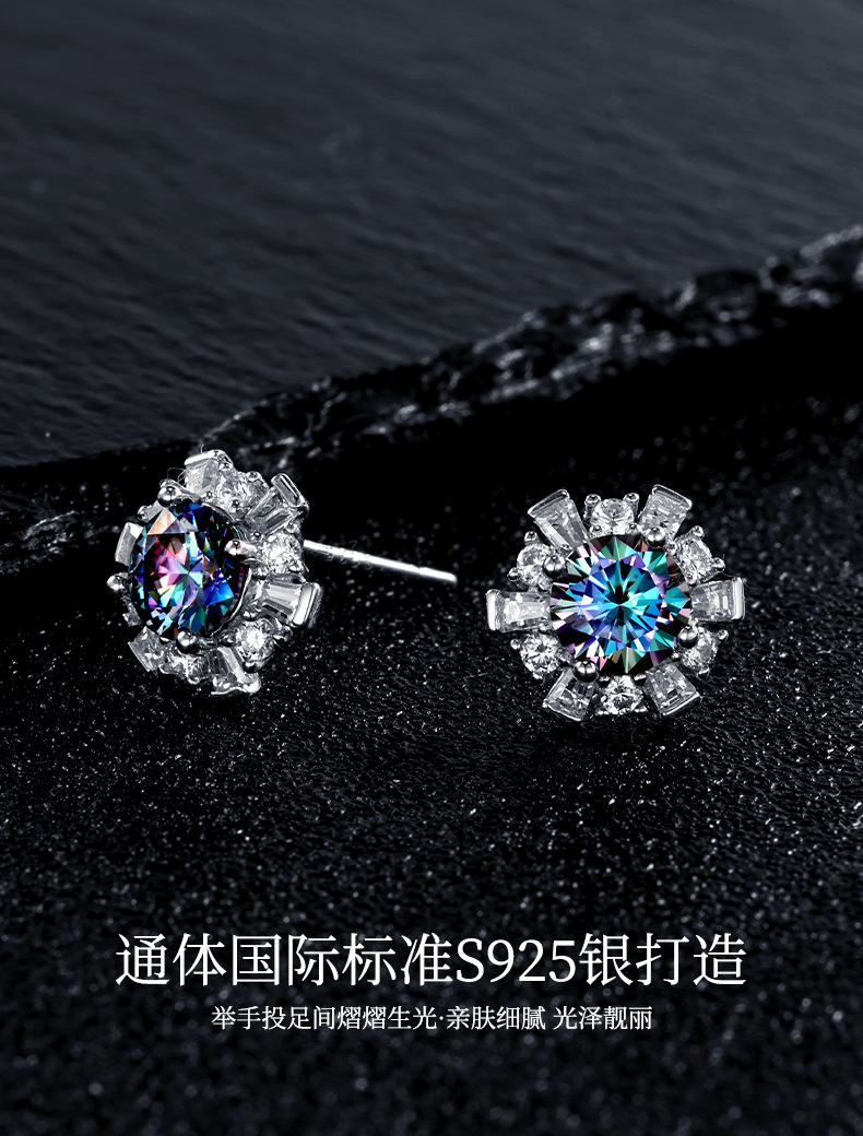 Zhuoheng Select s925 pure Silver 50-point white Moissan stud earrings for ear piercing, snowflake high-end style, autumn and winter versatile earrings pic 16