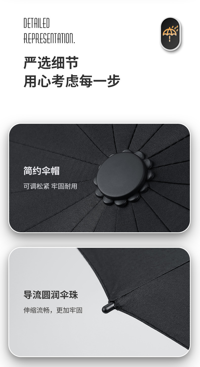 72骨全自动雨伞男大号三人折叠黑色商务高档木柄遮阳伞定制广告伞详情21