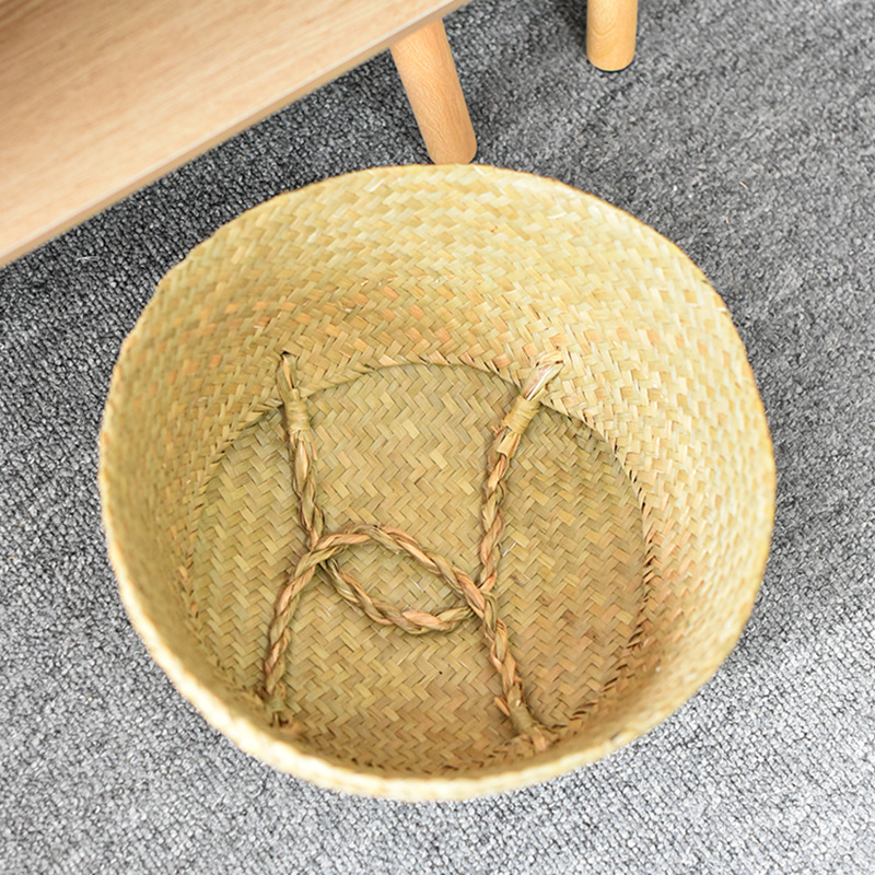室内花篮手提编织篮花盆草编竹编植物草编落地折叠草编包篮子编织详情2