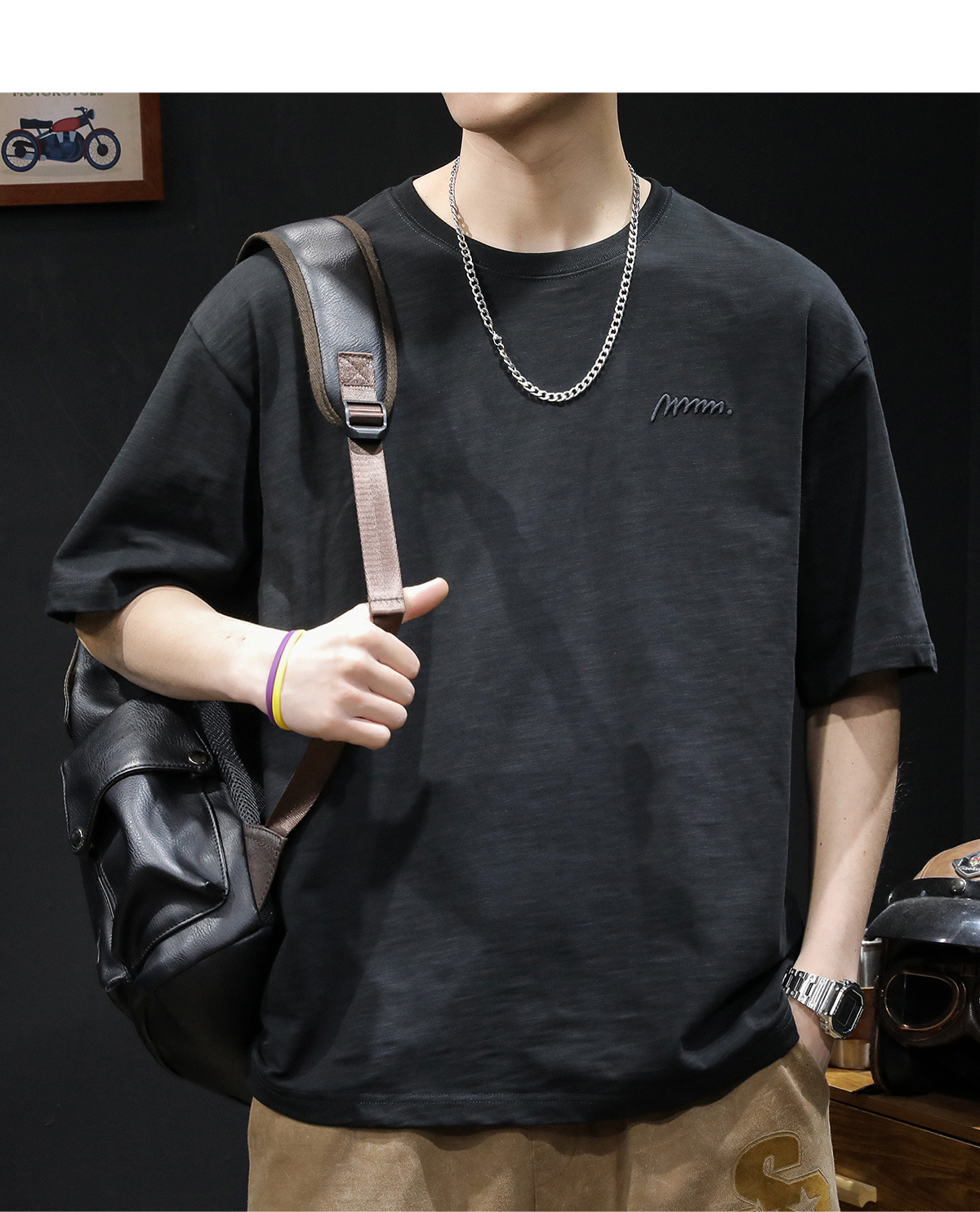 竹节纯棉短袖t恤男士夏季衣服2025新款半袖大码潮牌刺绣休闲体恤详情27