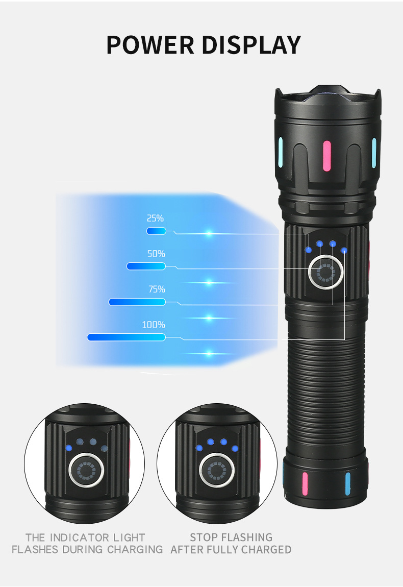 跨境热卖批发变焦强光手电快充铝合金远射充电宝高亮白激光手电筒详情8