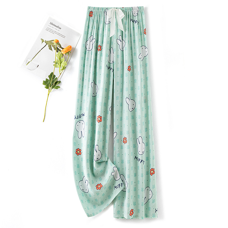 Cotton silk pajama pants for women in summer, thin artificial cotton wide-leg pants, can be worn outside in spring and autumn, loose home air conditioning nine-inch long pants pic 12