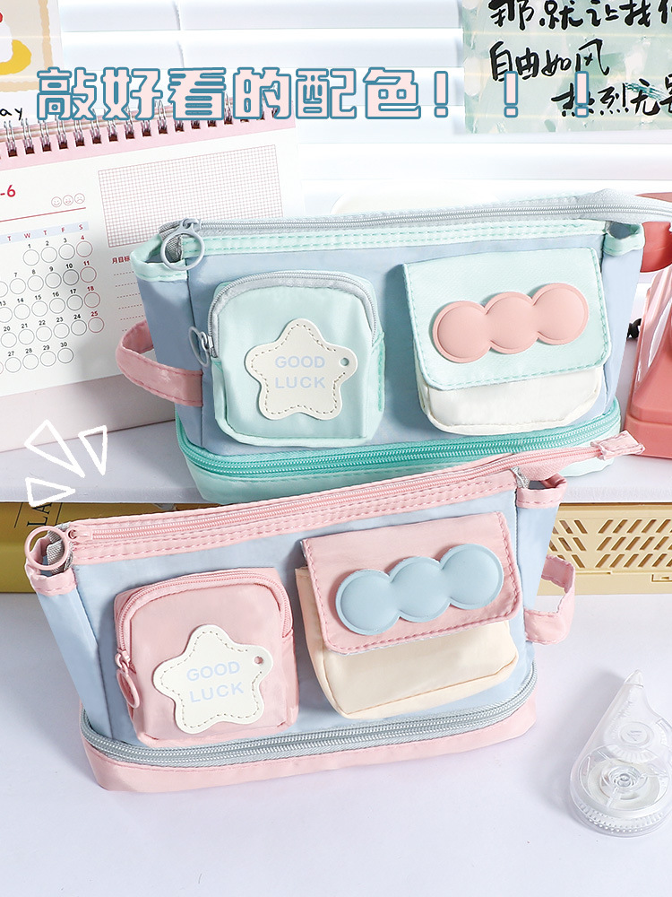 多功能撞色手提多巴胺笔袋可爱大容量日系ins风中小学生文具袋详情3