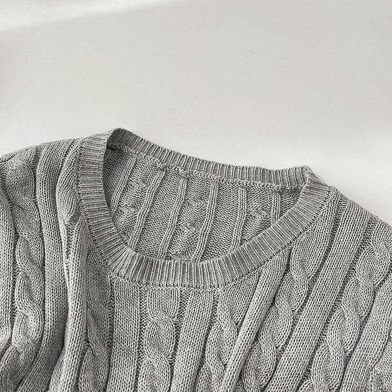 British-style ponytail embroidery braided short-sleeved knitted sweater for women, spring and summer retro style, thyme and base layer sweater pic 13
