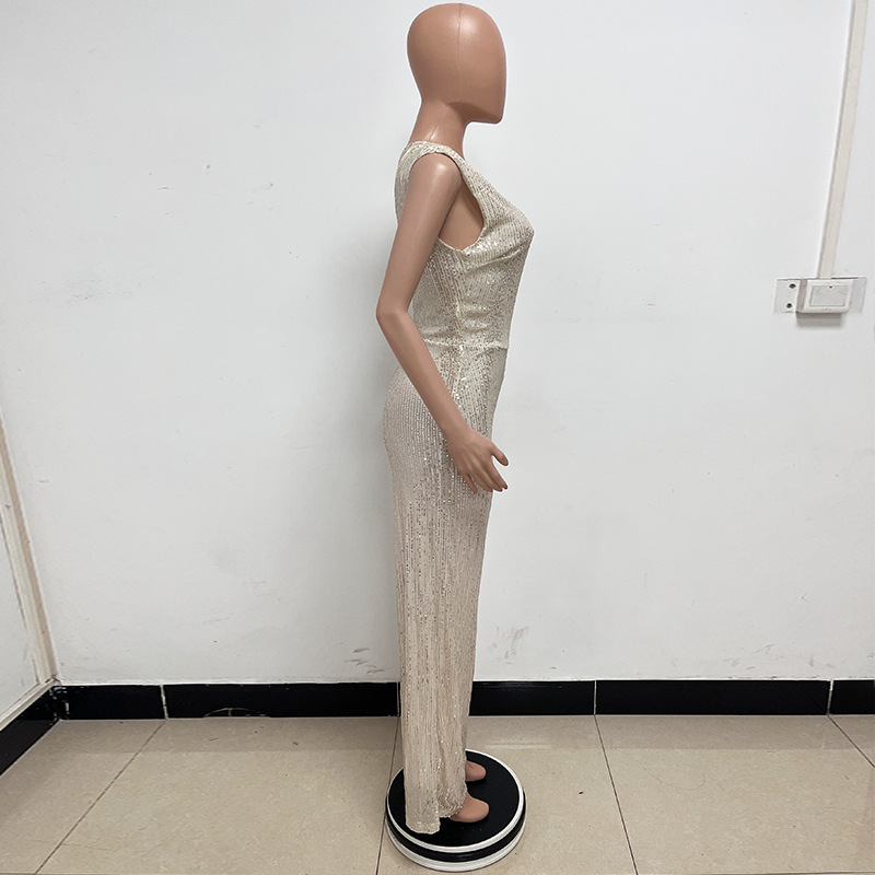 新中式无袖连体衣独立站夏季单肩亮片连体裤女批发详情15