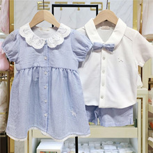 Summer new navy collar striped short-sleeved shirt and shorts two-piece set for boys, stylish MS530701 pic 9