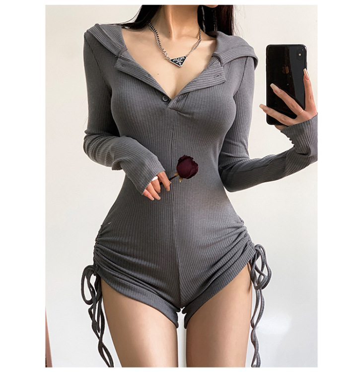 美式辣妹连帽休闲连体裤女显瘦外穿健身服紧身高腰长袖瑜伽连体衣详情15