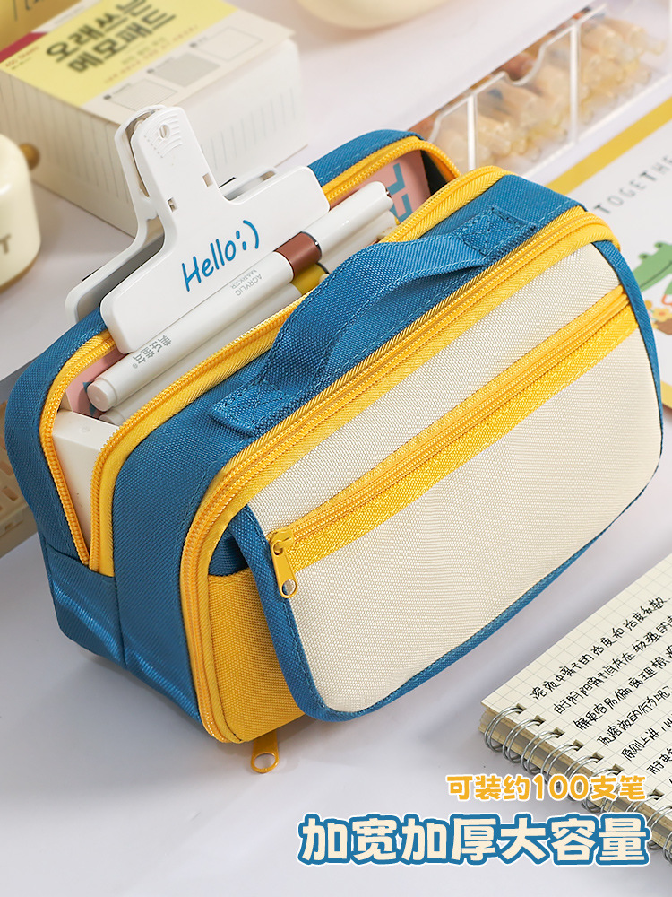 大容量2025新款手提9层撞色笔袋小众男女通用简约多层文具袋详情3