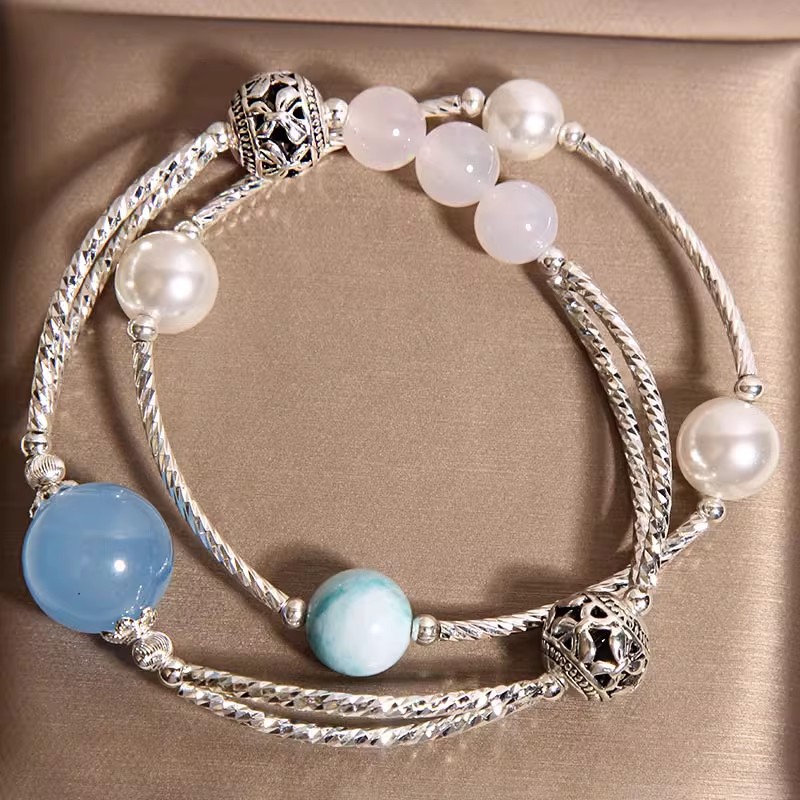 Natural aquamarine bracelet for women, light luxury, niche and exquisite aquamarine crystal bracelet, a high-end gift for your best friend pic 1