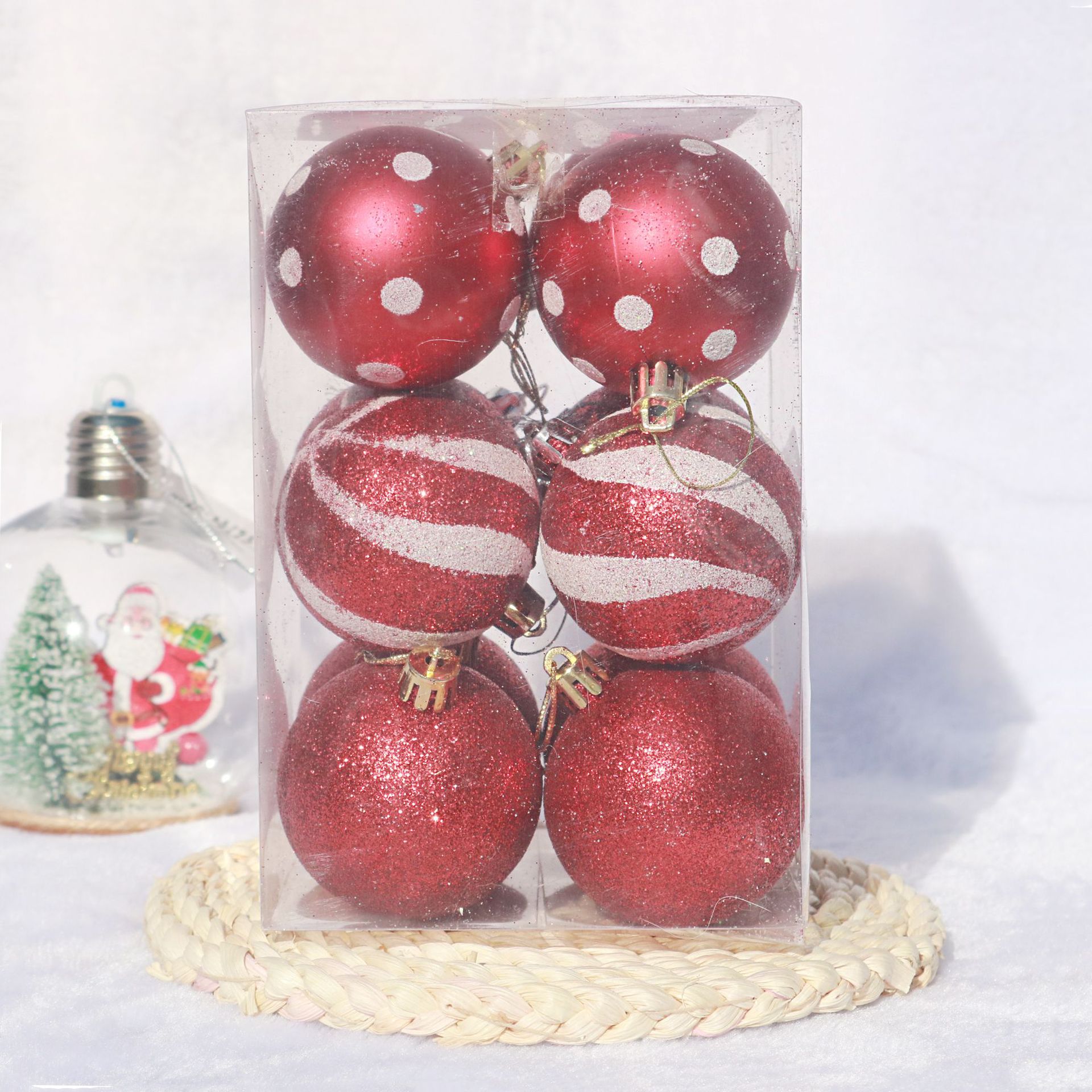 跨境批发圣诞球12pcs组合套装圣诞树装饰品手工绘画球多款圣诞球详情5