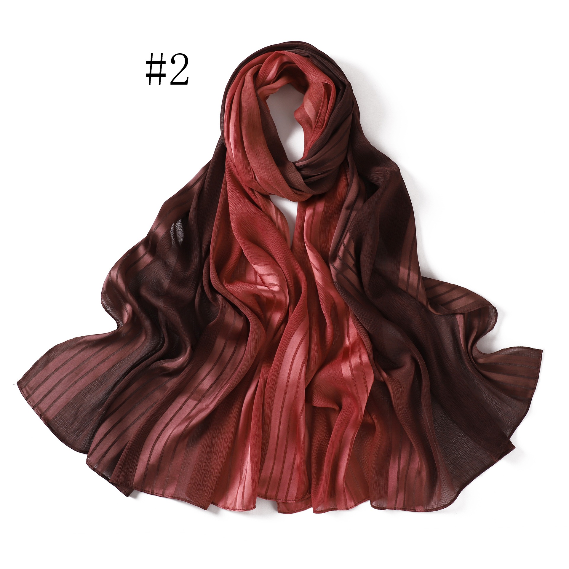 新款披肩渐变色围巾褶皱条纹头巾CottonViscoseHijabF736详情13