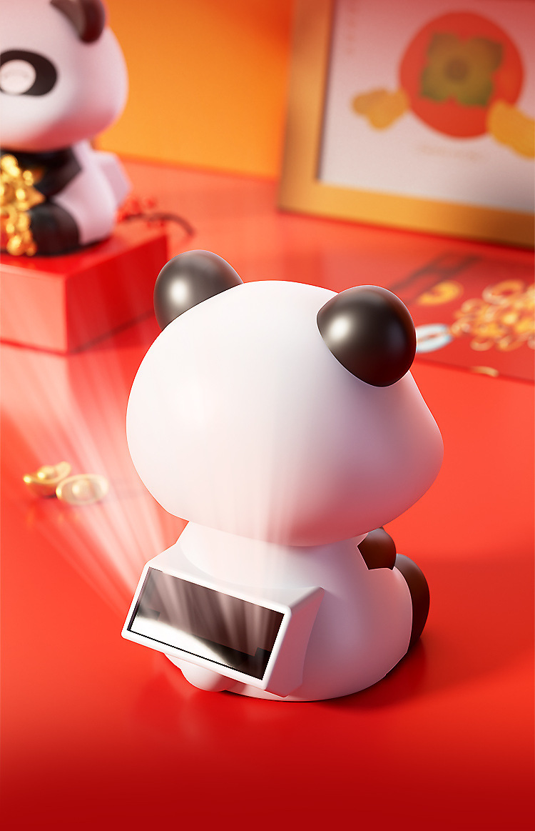 太阳能国宝熊猫车载摆件自动点头店铺前台招财猫桌面创意装饰摆件详情4