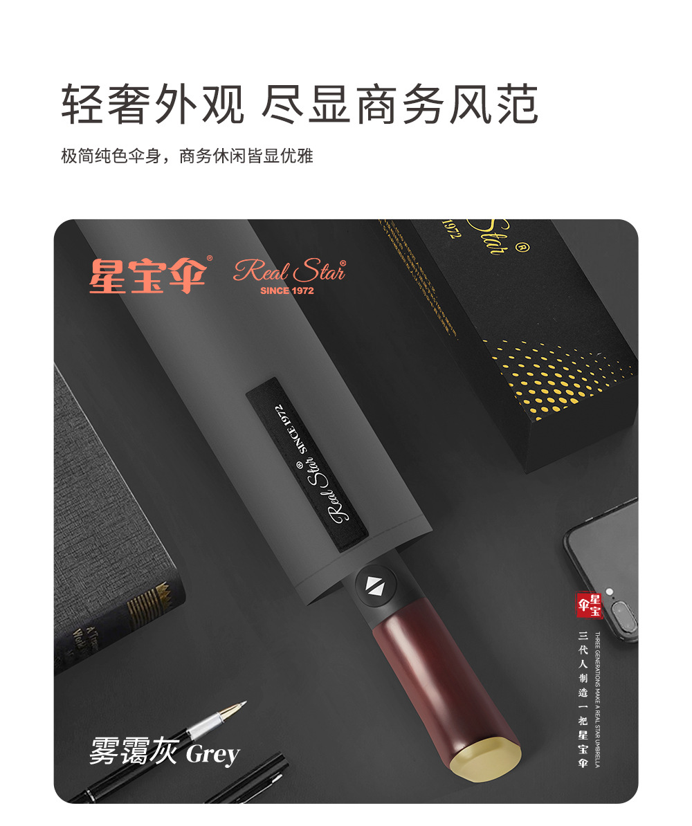 实木手柄三折全自动雨伞加大尺寸25吋高端轻奢晴雨伞自开收铝合金详情5