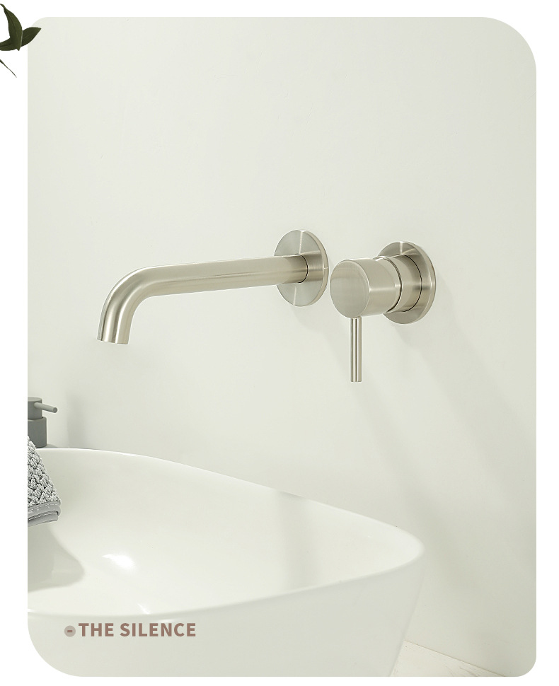 Wholesale of minimalist brushed nickel concealed washbasin wall-mounted fixed faucet, modern bathroom washbasin faucet pic 7