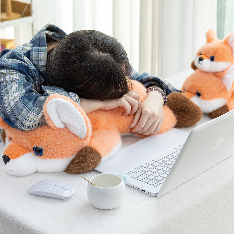 爆款可爱趴姿狐狸仿真动物跨境内带颗粒毛绒玩具公仔礼物玩偶批发详情7