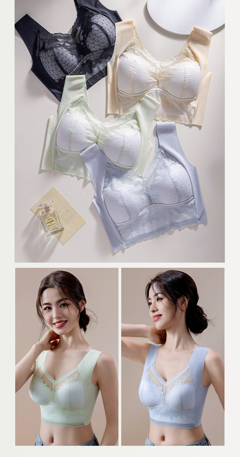 蕾丝美背冰丝内衣女大胸显小无痕无钢圈聚拢防下垂运动背心文胸罩详情20