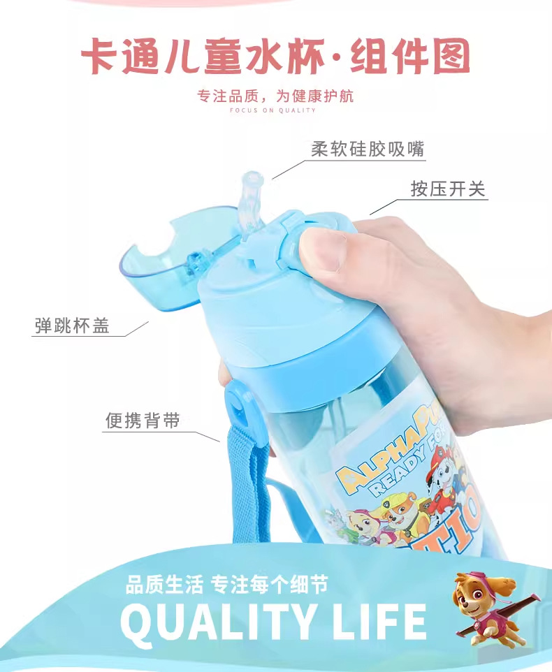 汪汪队儿童便携塑料杯卡通图案吸管口水杯学生上学户外杯子礼品详情4