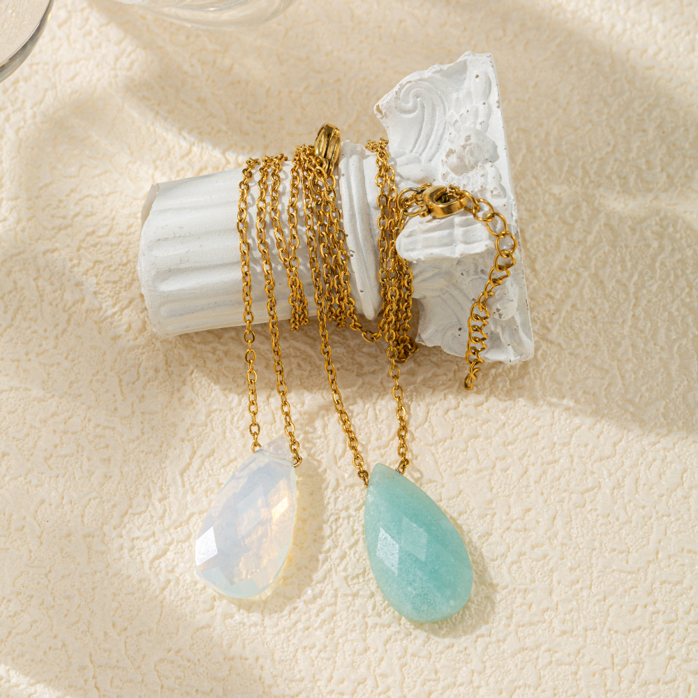 跨境热销新款时尚简约水滴天然石项链小众设计吊坠批发饰品项饰品详情4