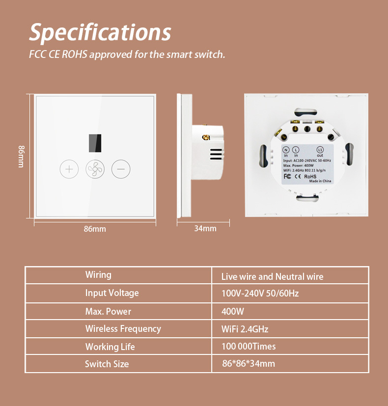 Tuya smart switch, European standard smart switch, European standard fan switch, WIFI fan switch pic 11
