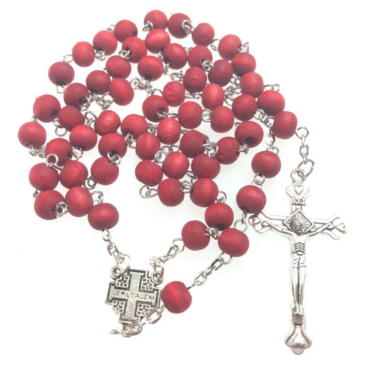6x7mm wooden bead religious necklace, 9-pin, 59 rose-scented rosine cross necklace pic 5