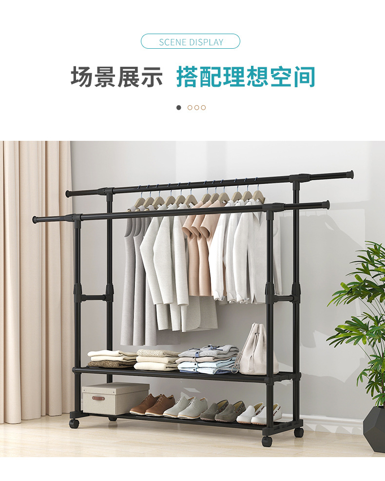 The clothes drying rack is a portable, simple double-pole indoor balcony hanging rack, a floor-standing telescopic and foldable clothes drying rack pic 13