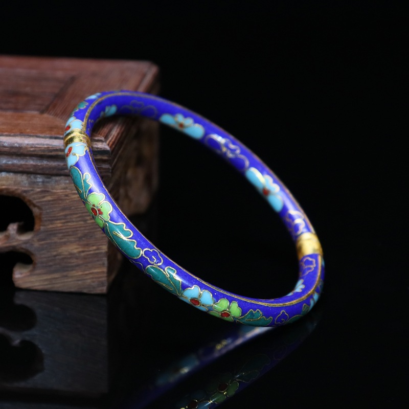 Beijing Cloisonne vintage collectibles, classical ethnic style copper body cloisonne enamel jewelry open bracelet pic 11