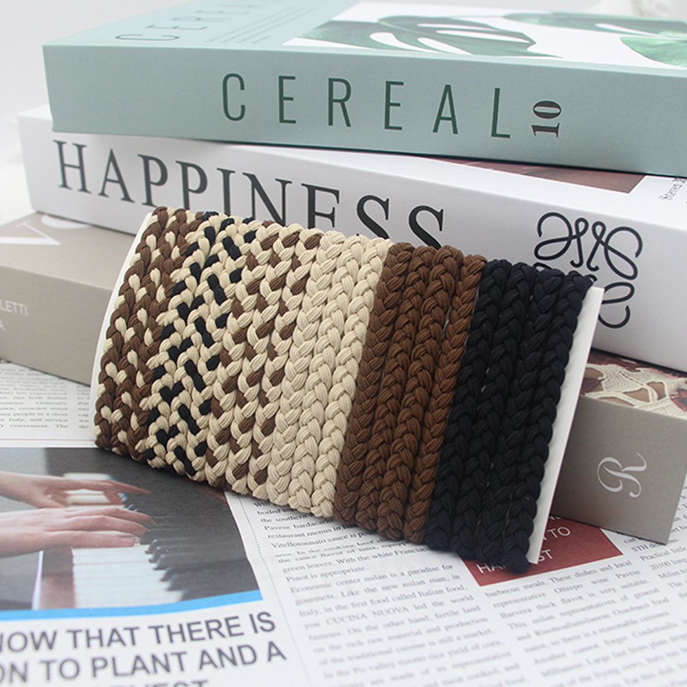 Milk tea-colored braided hair tie for boys, hair band and hair band for a high-end look, small hair band for girls, elastic rope and hair band for women, Korean-style spliced hair accessory for women, large intestinal circle and hair band, diamond-dot hair band for women, Korean-style spliced hair accessory for women pic 1