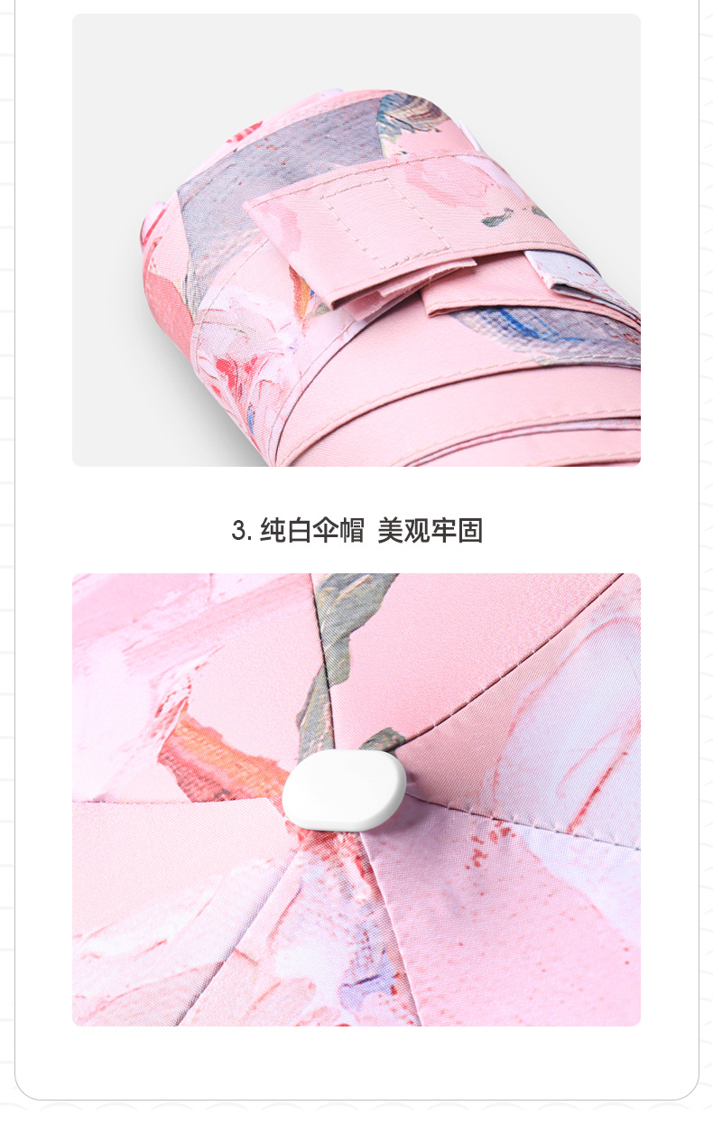 Printed flat five-fold umbrella, sun umbrella, female illustration, hand-drawn style, five-fold sunshade, small and portable folding umbrella pic 20