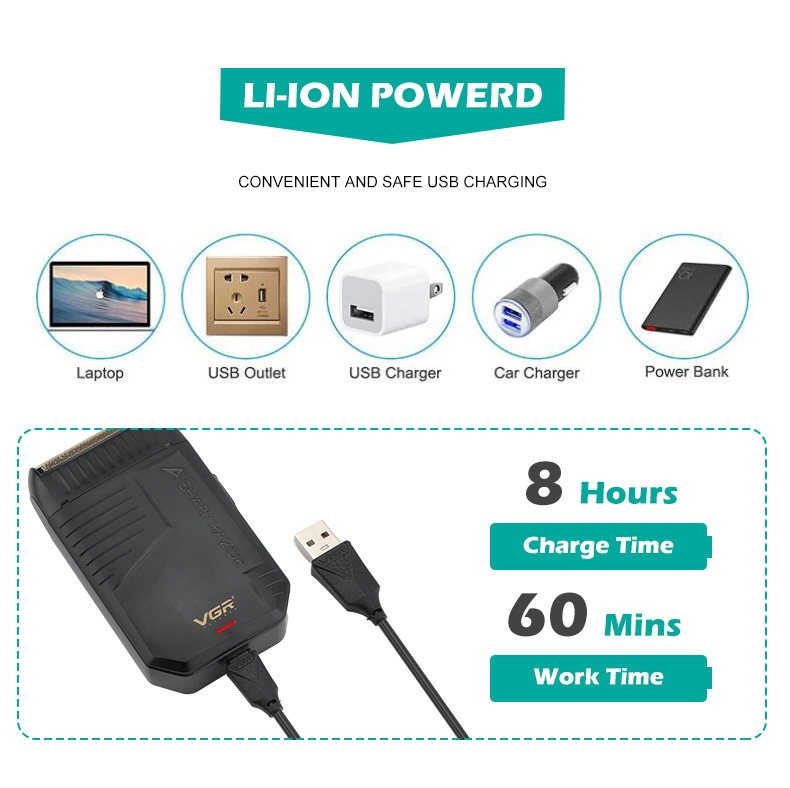 VGR375跨境往復(fù)式剃須刀理發(fā)器USB充電式旅行式男士電動(dòng)刮胡刀詳情6