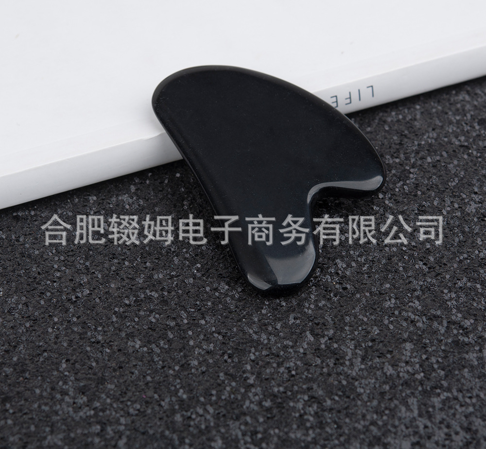 天然玉石黑曜石刮痧板面部脸部按摩工具经络拨筋棒心形刮板日常居家护理详情1