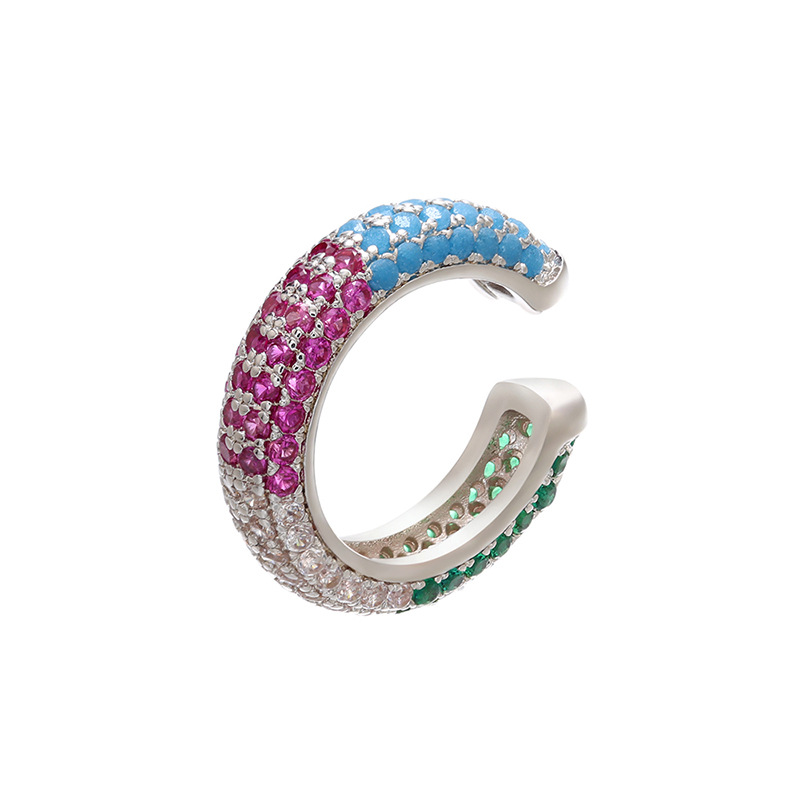 Beaded buckle jewelry, micro-inlaid color diamond ear bone clip, color zirconium simple style ear clip earrings, copper 18K gold-plated VE131 pic 3