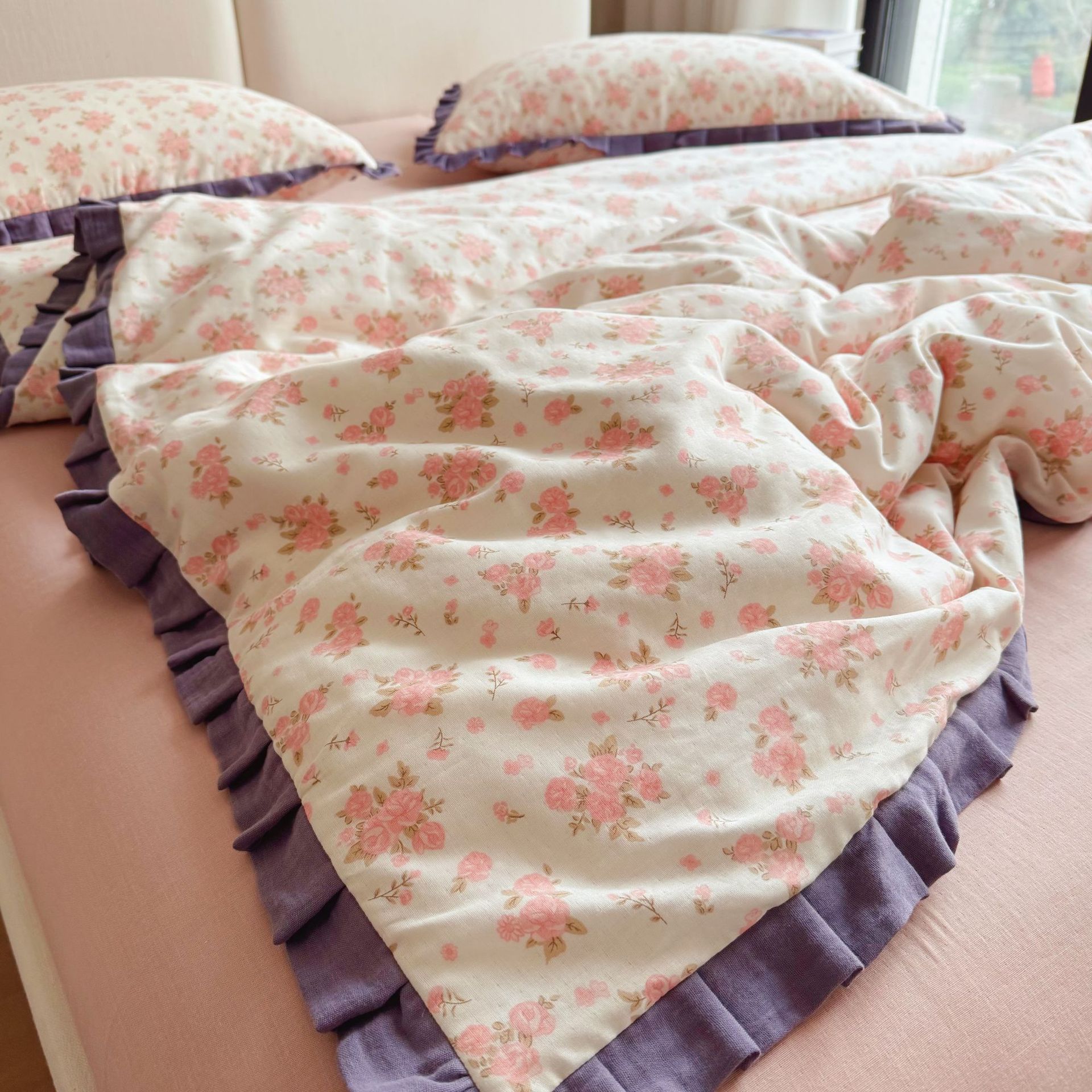 双层纱YU~A类母婴级双层纱布四件套法式少女心全棉宿舍床品详情16