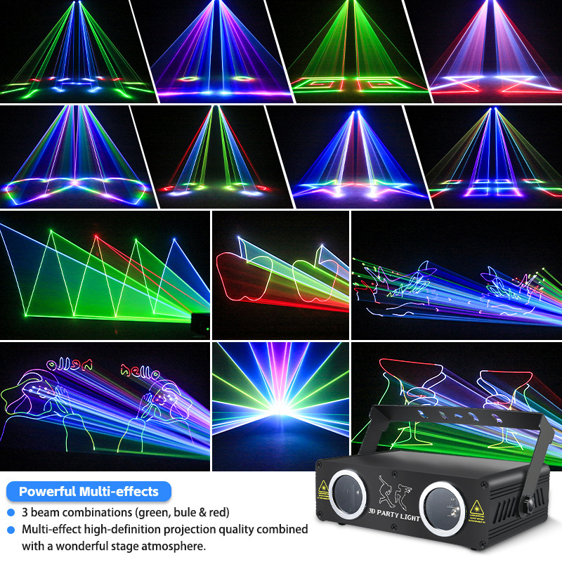 New dual-projection full-color 3D animation laser light, seven-color rotating atmosphere projection light beam, line laser stage light pic 2