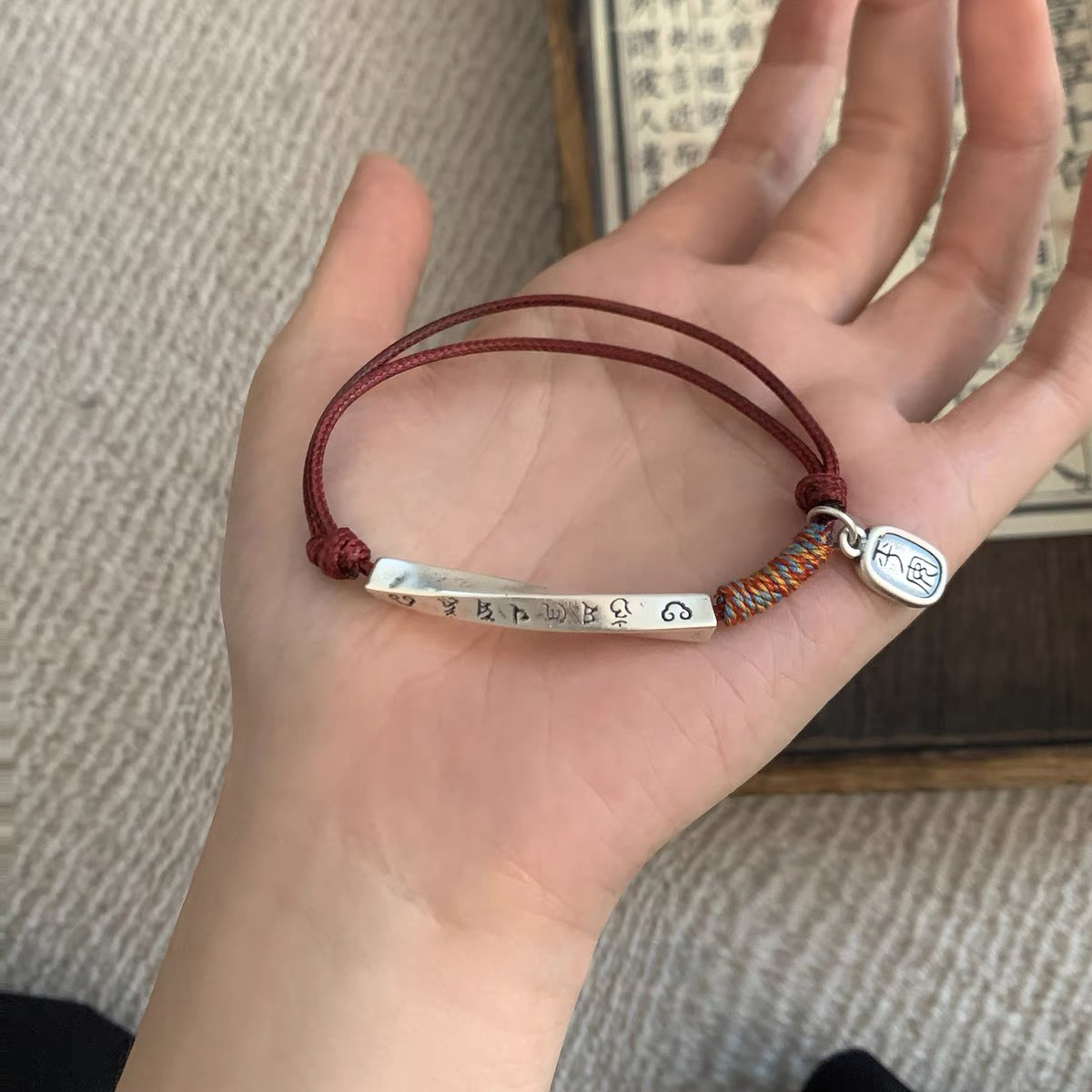 999 pure silver curved tube Chinese-style hand-woven rope bracelet, light luxury, ins, niche, exquisite and high-end bracelet, personalized jewelry pic 2