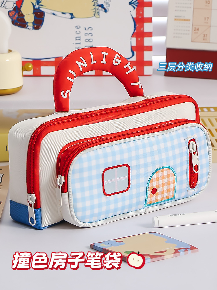 手提多巴胺小房子ins风高颜值笔袋高颜值大容量文具收纳袋文具盒详情10