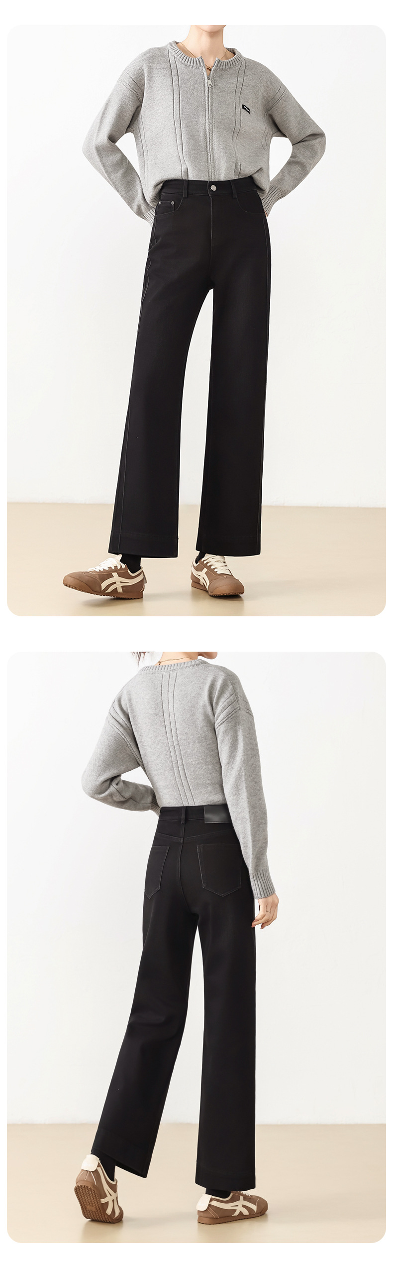 Fleece warm and slimming 9-inch straight-leg jeans for petite women, new high-waisted cigarette tube pants for winter 2025 pic 14
