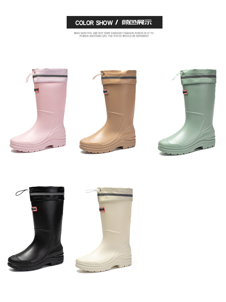水鞋女高筒韩国雨靴纯色百搭外穿厚底防滑束口水鞋赶海防水工作鞋详情2