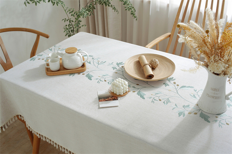 Amazon cross-border embroidered checkered flower tassel tablecloths, rectangular coffee tables, tablecloths and table coverings manufacturer embroidery pic 47