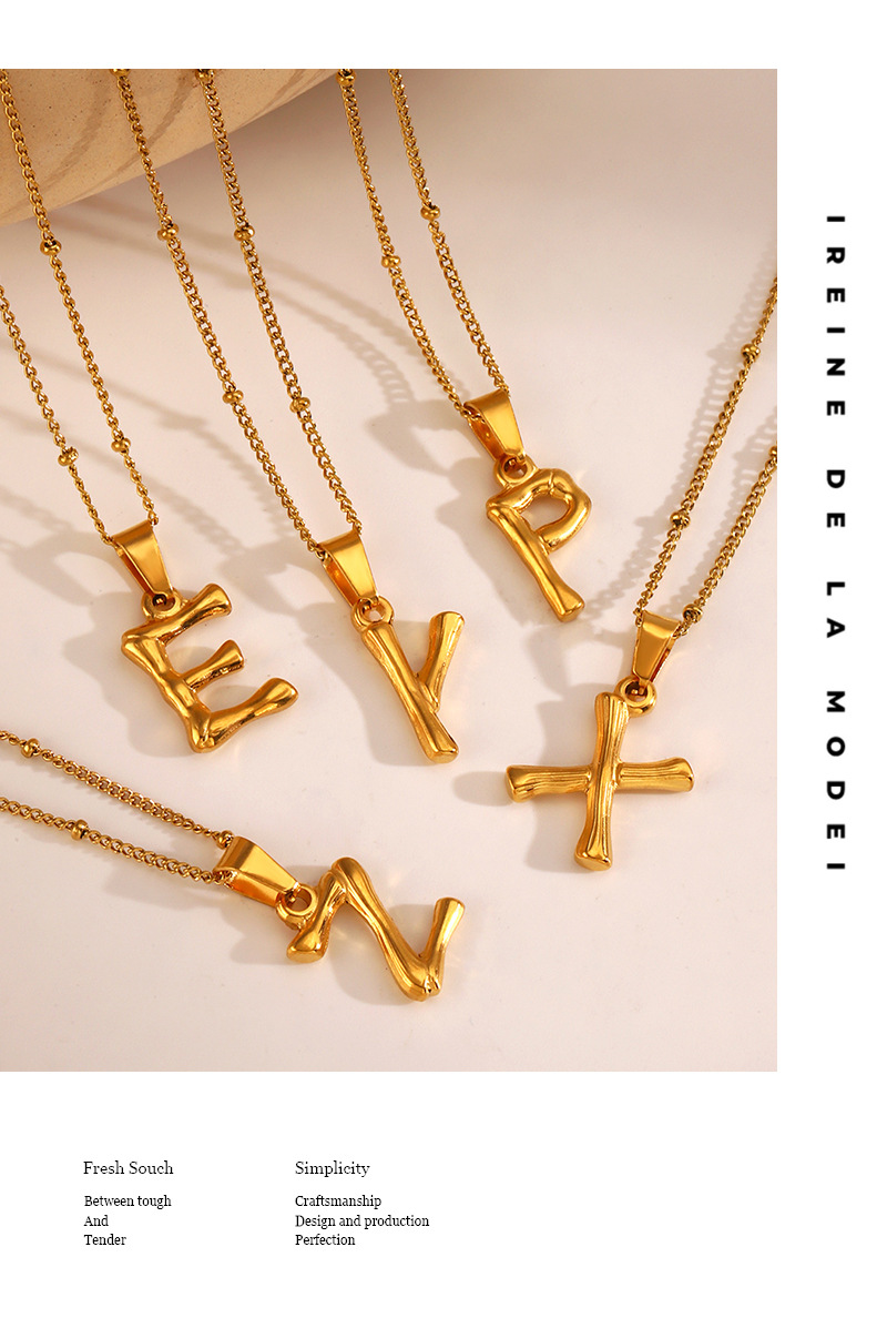 欧美时尚流行不锈钢26字母项链ins风小众设计百搭竹节字母锁骨链详情3